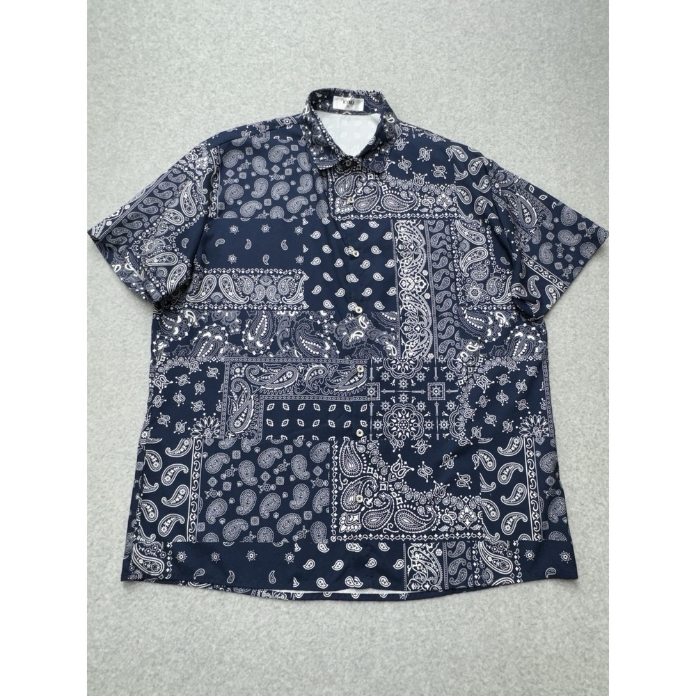Kyku Shirt Mens Extra Large Navy‎ Paisley Casual Tropical Hawaiian Aloha Party